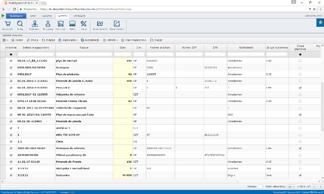 Zarządzanie kartotekami, wyświetlanymi w postaci tabel.
